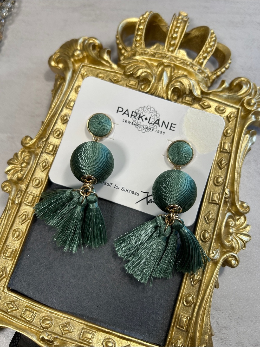 Park Lane Green Fabric Tassel Drop Earrings